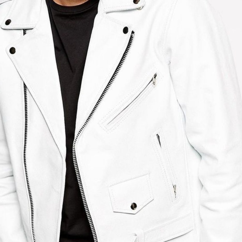 Mens Real Leather Motorbike rider Jacket white cow leather party wear